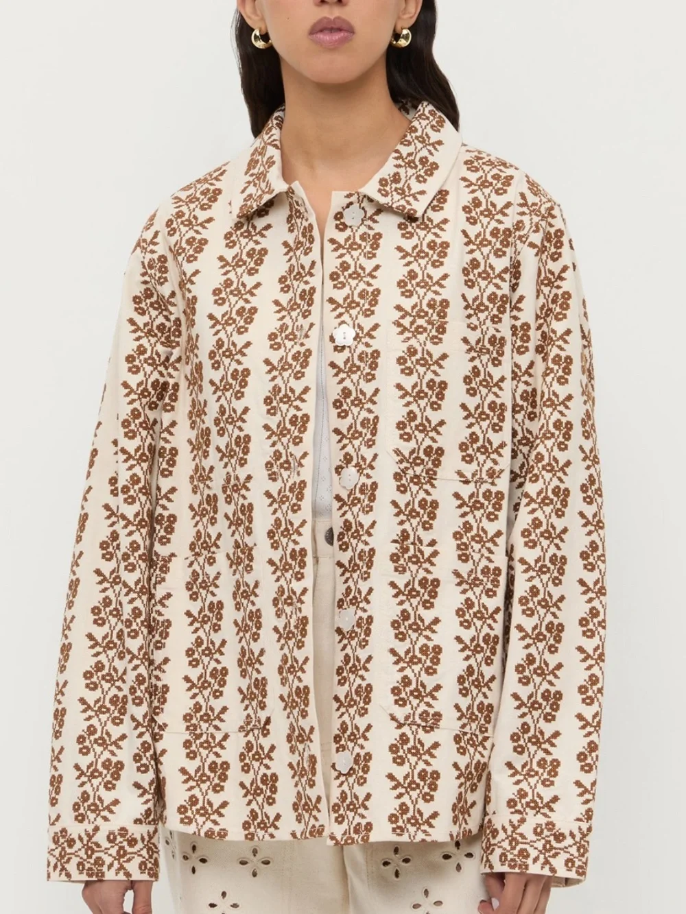 Loeffler Randall Kennedy Embroidered Jacket Cream - Picture 1 of 6